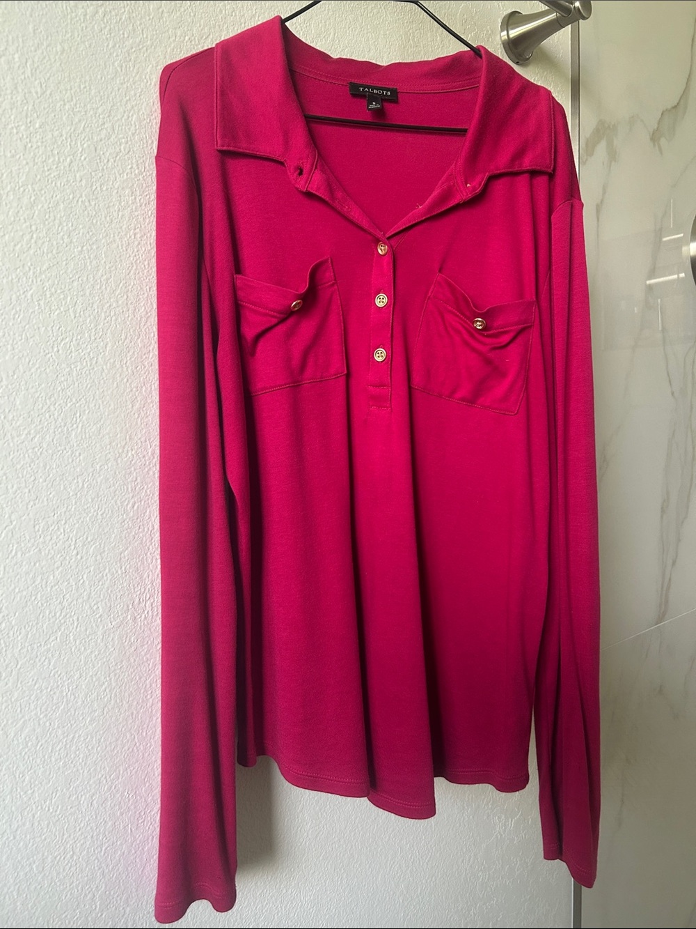 Talbots Long Sleeve Polo Top in Fuchsia